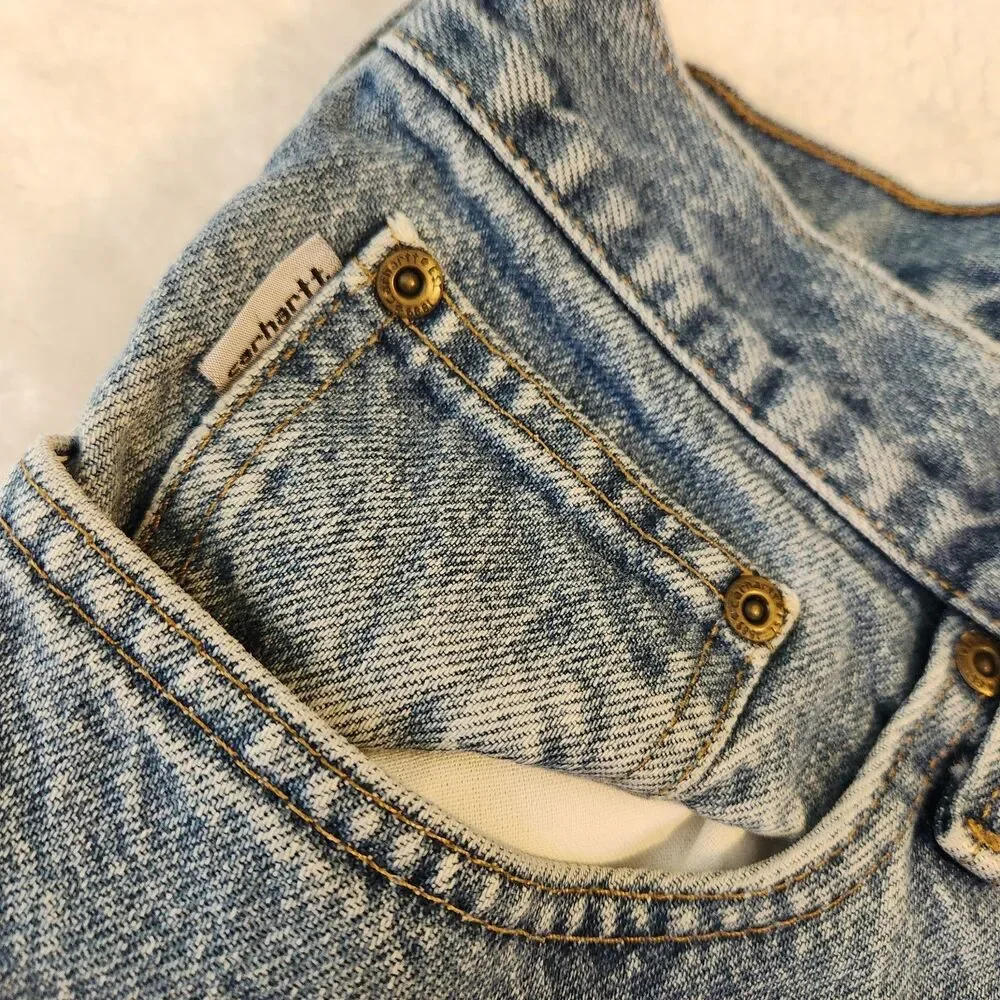 Carhartt Jeans Mens 42x30 Blue Traditional Fit Cotton Denim Distressed Worn Work